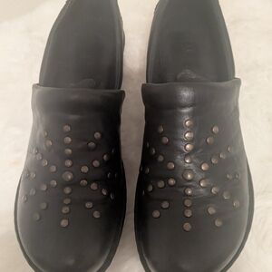 Black Leather Studded Clogs Comfort Slip On Wedge Mules Boho Western Size 10